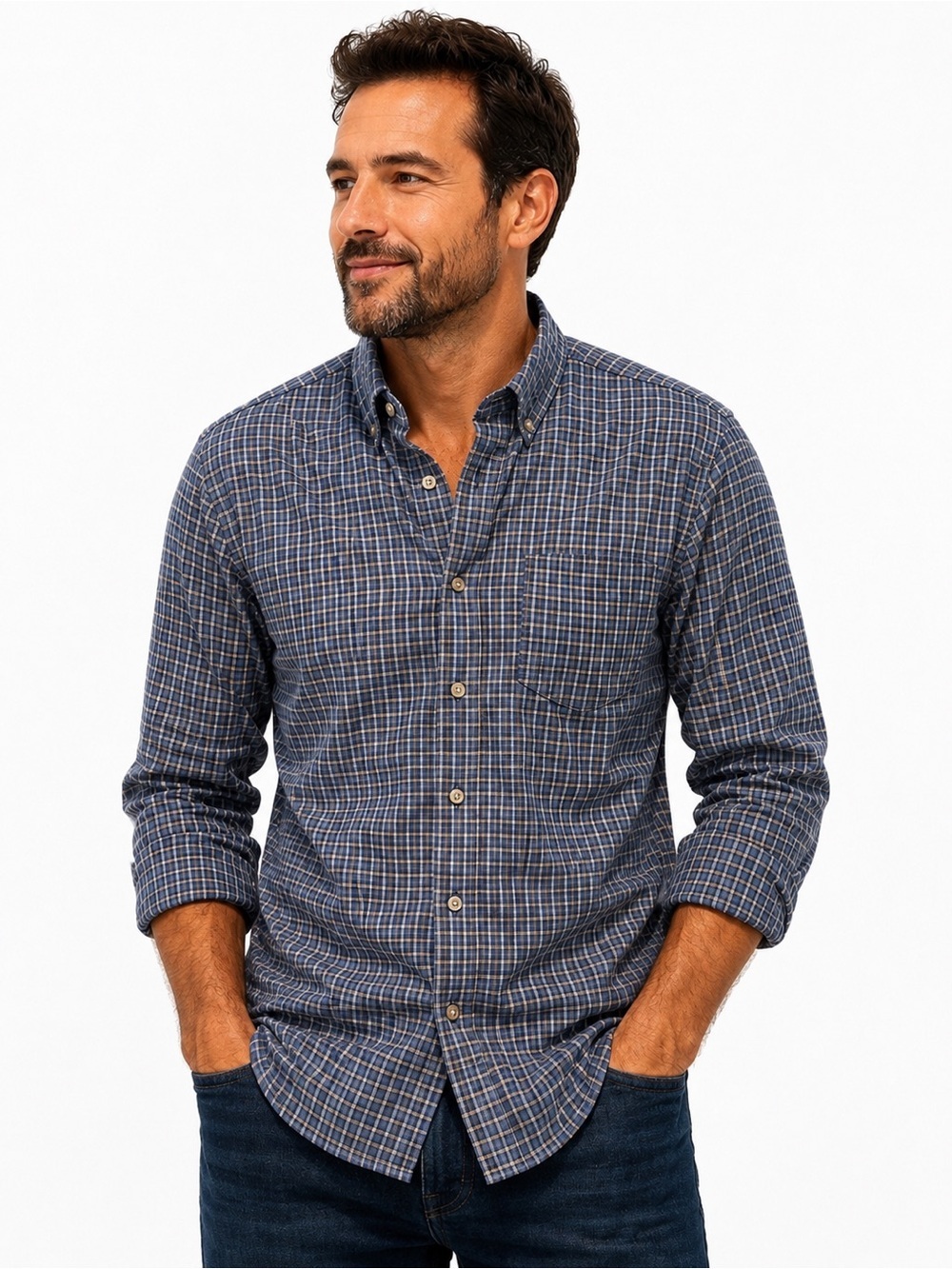 Eddie Bauer Men’s XL Blue Plaid Button-Down Shirt Long Sleeve Cotton Casual